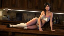 1girls 3d alternate_version_available black_hair blender dark_hair final_fantasy final_fantasy_vii final_fantasy_vii_remake light-skinned_female long_hair looking_away medium_breasts mustard_sfm pinup red_eyes solo square_enix thick_thighs thighhighs tifa_lockhart toned_female