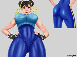 alternate_costume ass ass_focus big_ass big_breasts breasts capcom chun-li female female gloves huge_ass large_breasts lips lipstick looking_at_viewer looking_down pants solo solo_focus spikes sportswear spots street_fighter sunday322 tagme thighs tight_clothing underboob