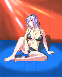 dagashi_kashi female female_focus female_only painted_nails painted_toenails purple_hair red_nails red_toenails shidare_hotaru short_hair solo_female suke007_nya sweaty sweaty_body sweaty_breasts thighs