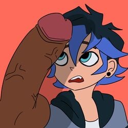 blue_eyes blue_hair luka_couffaine male_only miraculous_ladybug surprised