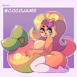 1girls big_ass breasts bubble_butt coco_bandicoot crash_(series) darsi no_bra panties socks solo thick thick_thighs thighhighs wumpa_fruit