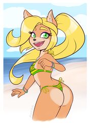 1girls ambris anthro ass beach bikini breasts coco_bandicoot crash_(series) female nitro_crate nitro_crate_bikini small_breasts solo string_bikini