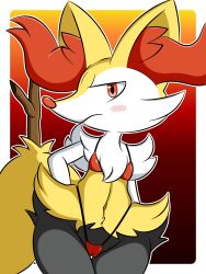 1girls bikini black_fur braixen dreameclipsewolf dreamwolf furry game_freak generation_6_pokemon nintendo pokémon_(species) pokemon pokemon_(species) red_fur solo white_fur yellow_fur