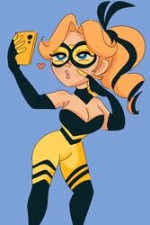 big_breasts blonde_hair bodysuit chloe_bourgeois duckface female female_only makeup mask miraculous_ladybug queen_bee queen_bee_(character) selfie solo superheroine