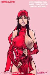 areolae bandana big_breasts black_hair blue_eyes breast_slip breasts busty daredevil_(series) elektra_natchios female female_focus female_only hourglass_figure kunoichi large_breasts loincloth long_hair marvel marvel_comics ninja nipples pose posing solo standing tagme wide_hips xxxbattery