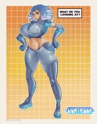 angry_face beautiful belly belly_bulge belly_button big_ass big_breasts blue_eyes blue_hair camel_toe cameltoe crazyhazy663_(artist) cute cute_face disgusted_expression disgusted_face disgusted_look fortnite fortnite:_battle_royale hourglass_figure lightrider_(fortnite) lips sexy short_hair skintight skintight_bodysuit squeezing superheroine thighhighs thighs tight_clothes tight_clothing toned toned_female