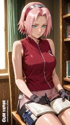 ai_generated big_ass big_breasts book books bookshelf library naruto naruto_(classic) naruto_(series) naruto_shippuden nipples nsfwaifu pink_hair pussy sakura_haruno waifu