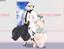 2026 anthro artist_name ass axoarts balls bandage bandage_on_face bandaged_leg bedroom_eyes big_balls big_butt big_penis black_body black_ears black_eyes black_fur black_necktie black_nose blue_clothing bodily_fluids body_hair bottomless bruno_(axoarts) canid canine canis character_name clothed clothing clothing_lift cloud coat dalmatian day digital_media_(artwork) doctor doctor's_coat domestic_cat domestic_dog duo felid feline felis fur genitals grey_nipples hairy_balls half-closed_eyes hand_in_pocket hi_res hospital_gown huge_balls huge_cock hugo_(axoarts) hyper hyper_balls hyper_genitalia hyper_penis inside looking_at_another looking_at_genitalia looking_at_penis male male/male mammal mismatched_ears multicolored_body multicolored_ears multicolored_fur musk musk_cloud narrowed_eyes navel necktie nipples partially_clothed patient penis pockets pubes purple_eyes seductive shortstack shortstack_male small_balls small_penis smile standing sweat tail text thick_thighs three-quarter_view tongue topwear topwear_lift two_tone_body two_tone_ears two_tone_fur vein veiny_penis white_body white_clothing white_coat white_ears white_fur white_tail white_topwear window yellow_sclera
