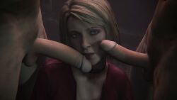 3d 3d_(artwork) big_penis blonde_hair blowbang blue_eyes gangbang maria_(silent_hill) penis_on_face sfm silent_hill_2 source_filmmaker