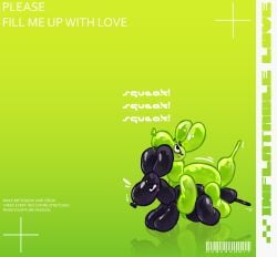 ambiguous/ambiguous ambiguous_gender animate_inanimate anthro balloon_animal barcode black_body blush digital_media_(artwork) duo english_text glistening glistening_body green_background green_body hi_res inflatable living_inflatable onomatopoeia quadruped rushrabbit sex simple_background sound_effects text toony