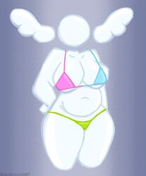 anthrofied bikini breasts delta_rune_(emblem) deltarune deltarune_bikini deltarune_chapter_2 deltarune_chapter_3 deltarune_chapter_4 faceless first_porn_of_character hourglass_figure multicolored_bikini non-human pixel_art smooth_skin symbol tagme the_angel_(deltarune) thick_thighs thunder_thighs wings zoyeensadart