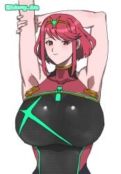1girls alternate_breast_size alternate_costume arms_up breasts female female_only huge_breasts nintendo one_piece_swimsuit pyra pyra_(pro_swimmer)_(xenoblade) red_eyes red_hair solo solo_female subway_sum xenoblade_(series) xenoblade_chronicles_2