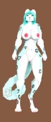anthro big_breasts breasts digital_media_(artwork) felid feline female fur genitals hair hi_res loona_makeitart mammal nipples nude pantherine simple_background snow_leopard solo