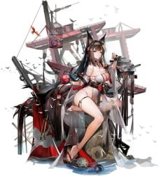 absurdly_long_hair amagi_(azur_lane) amagi_(wending_waters_serene_lotus)_(azur_lane) animal_ear_fluff animal_ears azur_lane bare_shoulders bikini bird birdcage black_choker breasts brown_hair cage cg choker cleavage dragonfly female fox_ears fox_girl fox_tail fruit full_body hair_ornament holding kitsune large_breasts long_hair looking_at_viewer machinery official_alternate_costume official_art purple_eyes sandals sash see-through skindentation solo swimsuit tail thick_eyebrows thigh_strap thighs transparent_background turret umbrella very_long_hair white_bikini