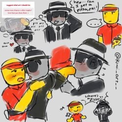:| before_blowjob blowing blush blush cap chance_(forsaken) dialogue elliot_(forsaken) elliot_(work_at_a_pizza_place) facewear fedora forsaken_(roblox) glasses gray_body grey_skin hand_on_head hat headphones headwear kissing kiwi_art__ making_out open_mouth open_mouth pizza roblox saliva saliva_string standing sucking_off sucking_penis sweat sweatdrop sweating text yellow_body yellow_skin