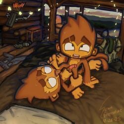 1:1 absurd_res anal anal_sex anthro balls benjamin_(bloons) bloons_tower_defense bodily_fluids body_hair clothes_on_floor dim_lighting drenched duo entwined_tails feet foot_on_face genitals gripping_leg hi_res looking_pleasured male male/male ninja_kiwi nude penetration penis quincy_(bloons) sean_serpentine smelly smooth_balls sweat tail tail_coil tongue wet_sheets