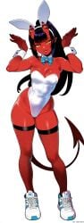 ai_generated black_hair demon_girl female horns lips meru_(merunyaa) pinup red_skin solo tail viriai yellow_eyes