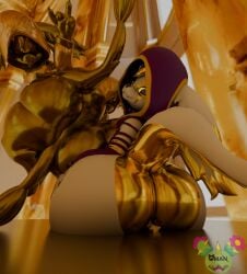 absurd_res anthro ass big_butt butt_crush butt_focus butt_smother facesitting gold_(metal) gold_jewelry hi_res hobkin humanoid jewelry macro male male/male omananimations sitting_on_another smothering teasing teasing_with_butt the_prince thick_thighs wide_hips