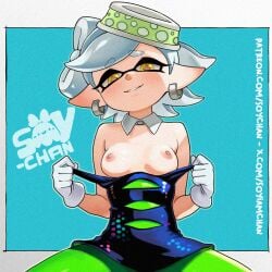 1girls breasts female idol light-skinned_female light_skin marie_(splatoon) nintendo nipples pointy_ears small_breasts solo soy-chan splatoon white_hair yellow_eyes