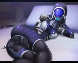 1girls alien alien_girl bedroom daro'xen_vas_moreh female female_focus female_only holding_head mask masked masked_female mass_effect mass_effect_2 mass_effect_3 on_bed pussy_lips quarian seductive_look showing_ass spacemaxmarine