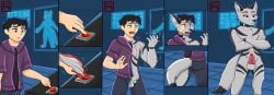 absurd_res anthro canid canine canis comic comic_panel fox furminko27 hi_res human male mammal transformation transformation_sequence wolf