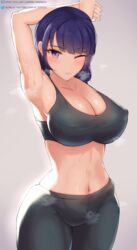 1female 1females 1girl 1girls 1woman armpits arms arms_above_head arms_behind_head arms_up asian asian_female ass belly belly_button big_ass big_boobs big_breasts black_sports_bra black_yoga_pants blurry_background blush blush_lines blushing blushing_at_viewer blushing_female boob_window boobs breasts cleavage closed_frown closed_mouth embarrassed female female_focus female_only fit fit_female front_view genshin_impact gym_clothes gym_clothing gym_uniform hips hourglass_figure hourglass_figured_female huge_ass huge_breasts large_ass long_hair musk musk_clouds musky no_bra nsfw_oa one_eye_closed one_eye_open perky_breasts perky_nipples pokies purple_eyes purple_hair raiden_shogun shaved_armpit shaved_armpits shiny_skin shy simple_background solo_female sports_bra stretching sweat sweatdrop sweating sweaty sweaty_body thick_thighs thighs topwear training white_background wide_hips yoga_pants