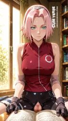ai_generated big_ass big_breasts book books bookshelf library naruto naruto_(classic) naruto_(series) naruto_shippuden nipples nsfwaifu pink_hair pussy sakura_haruno waifu