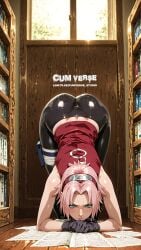 ai_generated big_ass big_breasts book books bookshelf library naruto naruto_(classic) naruto_(series) naruto_shippuden nipples nsfwaifu pink_hair pussy sakura_haruno waifu