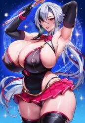 1girls ai_generated alternate_costume arlecchino_(genshin_impact) armpits ass belly breasts cameltoe curvy earrings female female_focus female_only genshin_impact gloves large_ass large_breasts larger_female long_hair looking_at_viewer magical_girl nipples red_eyes skirt smile stockings streaked_hair sweat sweaty thick thick_ass thick_thighs tummy voluptuous voluptuous_female wand white_hair zenndiagram