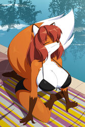 anthro big_breasts bikini black_bikini cleavage cute fox_girl kojiro-brushard pose