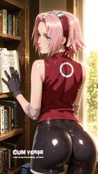 ai_generated big_ass big_breasts book books bookshelf library naruto naruto_(classic) naruto_(series) naruto_shippuden nipples nsfwaifu pink_hair pussy sakura_haruno waifu