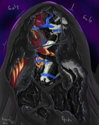 2025 blush blush_lines bondage bound capcom cocooned corruption duo fanged_wyvern goo_transformation hi_res hug hypnosis hypnotic_eyes intimate latex latex_transformation male male_only mind_control monster_hunter nasal_penetration nose_tube oral oral_penetration penetration restrained riggedreded spreading tobi-kadachi transformation