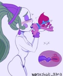 blush breasts defeated dreamworks drooling female/female green_hair heart-shaped_pupils humanoid interspecies lesbian_sex non-human old_art oral_sex panties pink_hair pink_skin queen_poppy questionable_consent size_difference sketch thong tongue tongue_in_pussy tonguejob toony trolls trolls_band_together velvet_(trolls) white_body womb xray_view yuri