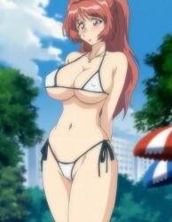 1girls aniyome_wa_ijippari big_breasts blush breasts cameltoe discovery_(company) erect_nipples_under_clothes female female_only huge_breasts long_hair lover-in-law mature_female micro_bikini milf nipples nipples_visible_through_clothing red_hair screenshot side-tie_bikini skimpy_bikini solo solo_female swimsuit tagme takama_kozue thong thong_bikini underboob