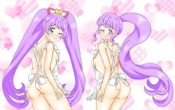 2girls apron ass breasts female female_only hi_res highres idol light-skinned_female light_skin manaka_laala manaka_lala manaka_non metro05n naked naked_apron nude nude_female pretty_(series) pretty_series pripara purple_hair side_ponytail syn_sophia takara_tomy twintails