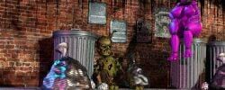 3d 3d_render animatronic animatronic_female back_alley big_breasts blender blender_cycles bowtie breasts faceless_female female five_nights_at_freddy's fnaf1st_1st1 freddy_fazbear's_pizzeria_simulator humanoid male poster rule_63 scottgames scraptrap scraptrap_(fnaf) shadow_freddy shadow_freddy_(fnaf) sitting_on_object surprised tagme thick_thighs trash_bag trash_can