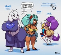 4girls adventure_time adventure_time:_fionna_&_cake ass big_ass big_breasts brazilian_miku cleavage crossover female female_only fionna_the_human_girl french_kiss joaoppereiraus kissing lesbian multiple_girls shantae shantae_(character) shortstack tagme tongue_kiss toriel undertale