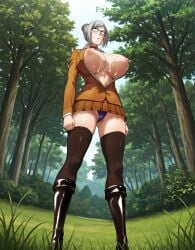 after_orgasm ai_generated angry anime annoyed ass_focus barely_contained bent_over blouse boots bouncing_breasts bowtie brown_eyes brown_hair brown_jacket brown_skirt cum_on_breasts desk dominant_female exercise female frown glasses high_heels looking_down nsfw obscured_eyes oujisan peeking_nipple prison_school purple_panties purple_underwear school_uniform self_upload shiraki_meiko solo thighhighs tight_clothes upskirt white_glasses