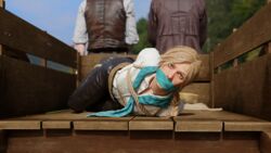 3d blonde_hair bondage bound bound_arms cowgirl femsub gag gagged hogtie kidnapped leather_pants looking_at_viewer lying lying_on_side mouth_gag over_the_mouth_gag rdr2 red_dead_redemption_(series) red_dead_redemption_2 rindekey rockstar_games rope rope_bondage sadie_adler wild_west