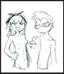 1boy 1girls artist_name beanie breasts female flipline_studios headband male nude nude_male papa_louie rudy_(papa_louie) scarlett_(papa_louie) simple_background sketch video_game video_game_character video_game_franchise video_games