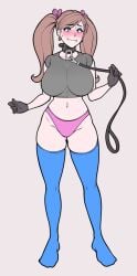 brown_hair collar jam-orbital jam_(jam-orbital) large_breasts leash red_eyes slave slave_collar slavegirl solo tagme