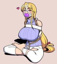 ball_gag blonde_hair bondage bondage_gear enjoying gag harness highschool_of_the_dead huge_breasts jam-orbital large_breasts marikawa_shizuka shizuka_marikawa tagme yellow_eyes