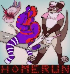 aardwolf animal_genitalia animal_penis anthro arms_tied ass ballbusting ballbusting_induced_orgasm balls baseball_bat baseball_cap baseball_uniform bat_(object) biped blood blood_on_penis bodily_fluids body_modification bondage bondage bottomwear bound brown_body brown_fur bruised bruised_balls canid canine canine_genitalia canine_penis canis castration clothed clothing cock_and_ball_torture colored_nails countershade_face countershade_fur countershade_torso countershading crop_top cum cum_in_blood cumshot curled_tail digital_drawing_(artwork) digital_media_(artwork) duo ejaculation emanata emasculation english_text enjoying erection feet femboy fingers fluffy fluffy_ears fluffy_tail fur gambian_pouched_rat genital_fluids genital_mutilation genital_torture genitals goldnamaterasu gore gore_focus hair hands-free hands_behind_back hat headgear headwear hi_res hyena impact interior_view king_(goldnamaterasu) legwear male male/male mammal markings masochism moan multicolored_body murid murine mutilation nails neck_tuft open_mouth orgasm pain panties panties_bulge partially_clothed pattern_clothing pattern_legwear paws penis pink_eyes pink_hair purple_body purple_fur rat red_hair restraints rodent sadism shirt simple_background small_penis small_penis_dom smile sportswear spread_legs spreading stockings striped_body striped_clothing striped_fur striped_legwear striped_markings stripes submissive tail teeth testicular_rupture text thigh_highs tongue tongue_out topwear tuft underwear uniform waratah_(waratah) wounded