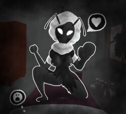 1girls beholder_(game) beholder_(series) beholder_2 black_body black_skin breasts bumblebee clothed emma_hazer emoji emotions enchantment female fluids fur honey insect_girl insectoid insects lactation love monster monster_girl mutant open_clothes pov pussy shocked sitting_on_lap vagina white_eyes white_hair
