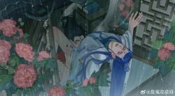 2boys ao_bing blue_hair bottomless flower gay head_between_legs implied_oral implied_sex legs_held_open long_hair luyoo0910 ne_zha(2019) ne_zha_(films) ne_zha_2(2025) nezha open_legs window yaoi