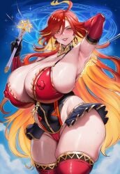 1girls ai_generated alternate_costume armpits ass belly breasts cameltoe curvy earrings female female_focus female_only genshin_impact gloves large_ass large_breasts larger_female long_hair looking_at_viewer magical_girl mavuika_(genshin_impact) nipples red_eyes red_hair skirt smile stockings sweat sweaty thick thick_ass thick_thighs tummy voluptuous voluptuous_female wand zenndiagram