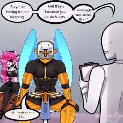 ali(character) angel angel_wings artist_self-insert artist_upload cute_deth cute_deth(artist) emo_hair emo_robot english_commentary english_text gabriel_(ultrakill) hair_over_one_eye implied_penetration implied_sex meme meme_reference pink_eyes pink_hair self_insert selfship selfshipping succubus succubus_horns succubus_tattoo text ultrakill