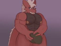 anthro big_muscles bottomwear clothed clothing dragon genitals hand_on_bulge hi_res looking_at_viewer male muscular muscular_anthro muscular_male mythological_creature mythological_scalie mythology pecs rikiya scalie smile solo torn_bottomwear torn_clothing underwear underwear_only