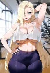1girls ai_generated arm_behind_head arm_up athletic athletic_female big_ass big_breasts blonde_hair blouse blue_eyes breasts breasts_bigger_than_head child_bearing_hips cleavage creamy_ai female female_focus gym hands_behind_head hi_res huge_ass huge_breasts indoors ino_yamanaka leggings light-skinned_female light_skin lipstick long_hair makeup midriff naruto naruto:_the_last naruto_(series) naruto_shippuden non-nude one_arm_up parted_lips purple_pants red_lipstick sfw smile solo thiccwithaq_(ai_style) tight_clothing tight_pants toned toned_female uncensored underboob very_long_hair voluptuous white_skin white_topwear workout_clothes yoga_pants