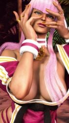 3d big_breasts blue_eyes breasts busty capcom female french french_female hair_over_breasts hourglass_figure makeup manon_legrand nail_polish pink_hair sf_screenshot street_fighter street_fighter_6 tagme tan tan-skinned_female tan_body tan_skin
